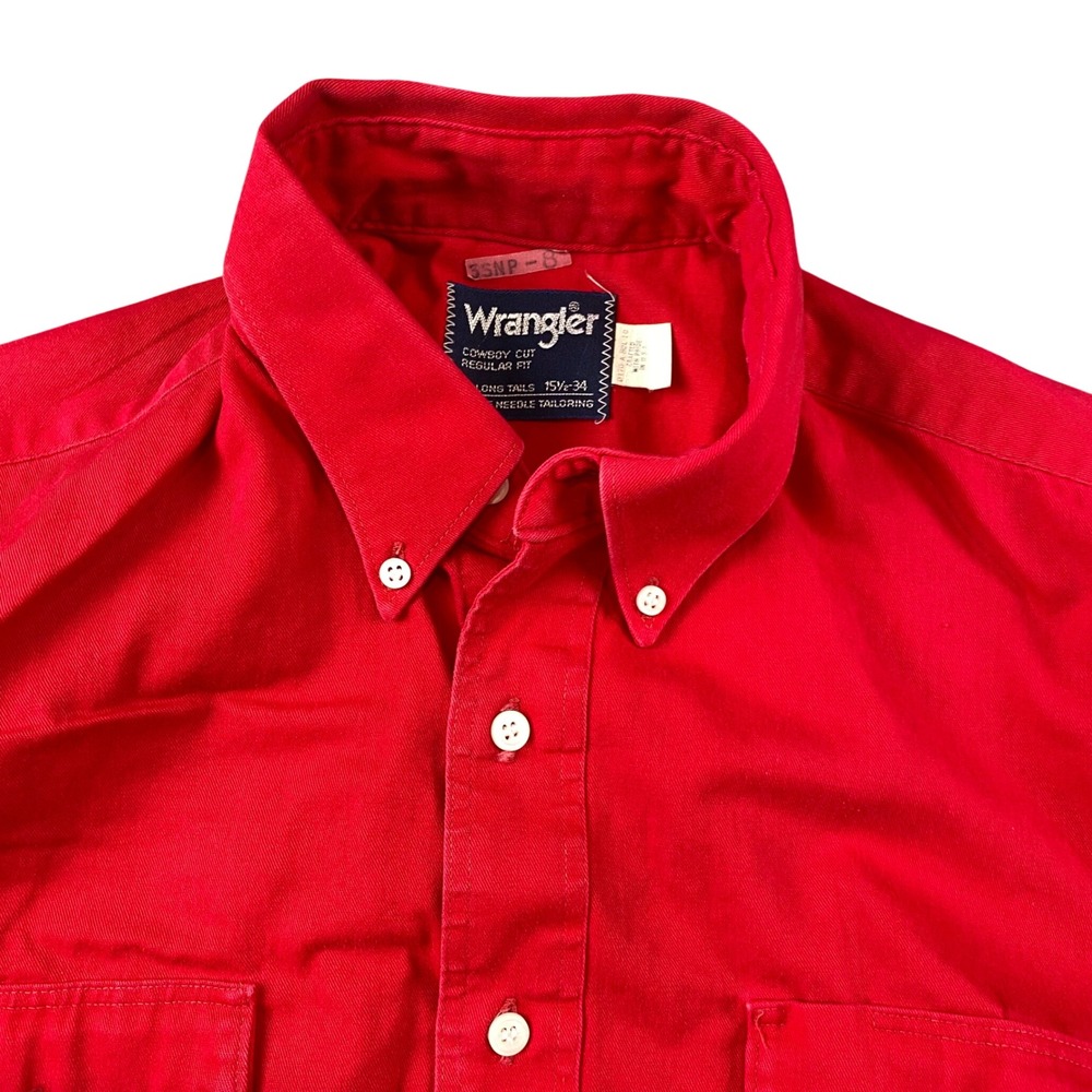 Vintage Wrangler Mens 15-1/2 34 Cowboy Cut Red Western Shirt Made USA 90s
